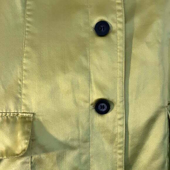 CHICOS 100% Silk Woman’s Jacket Coat Button Front Chartreuse Classic FLAW - Picture 12 of 13